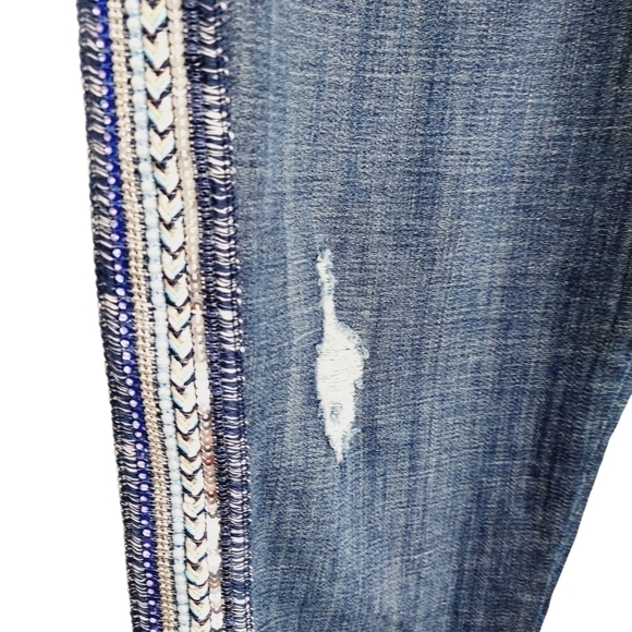 Laurie Felt Classic Girlfriend Jeans Size 6 Stretch Denim Embellished Stripe EUC - Picture 3 of 16